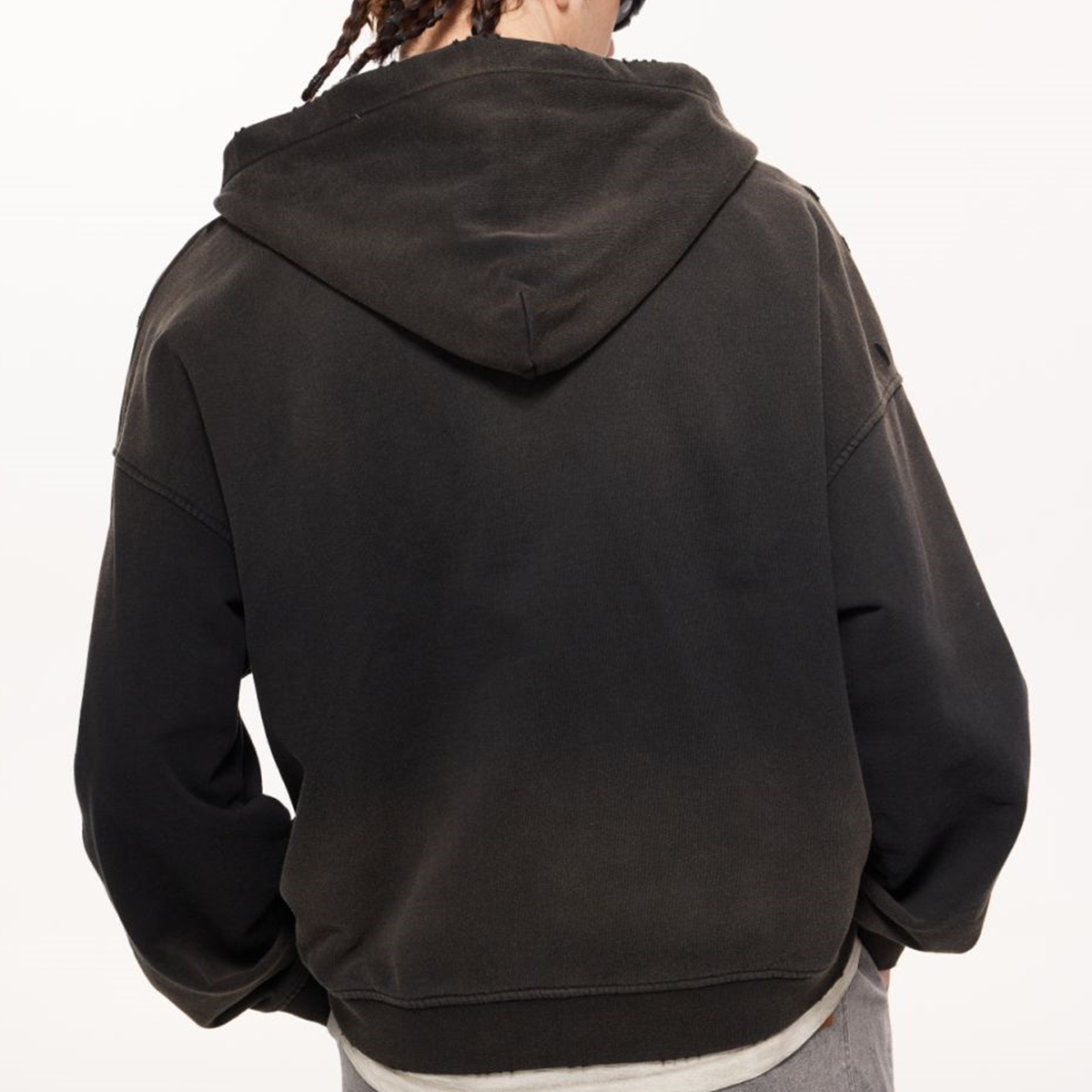 back view Sweat zippé noir oversize pour personnalisation, modèle homme