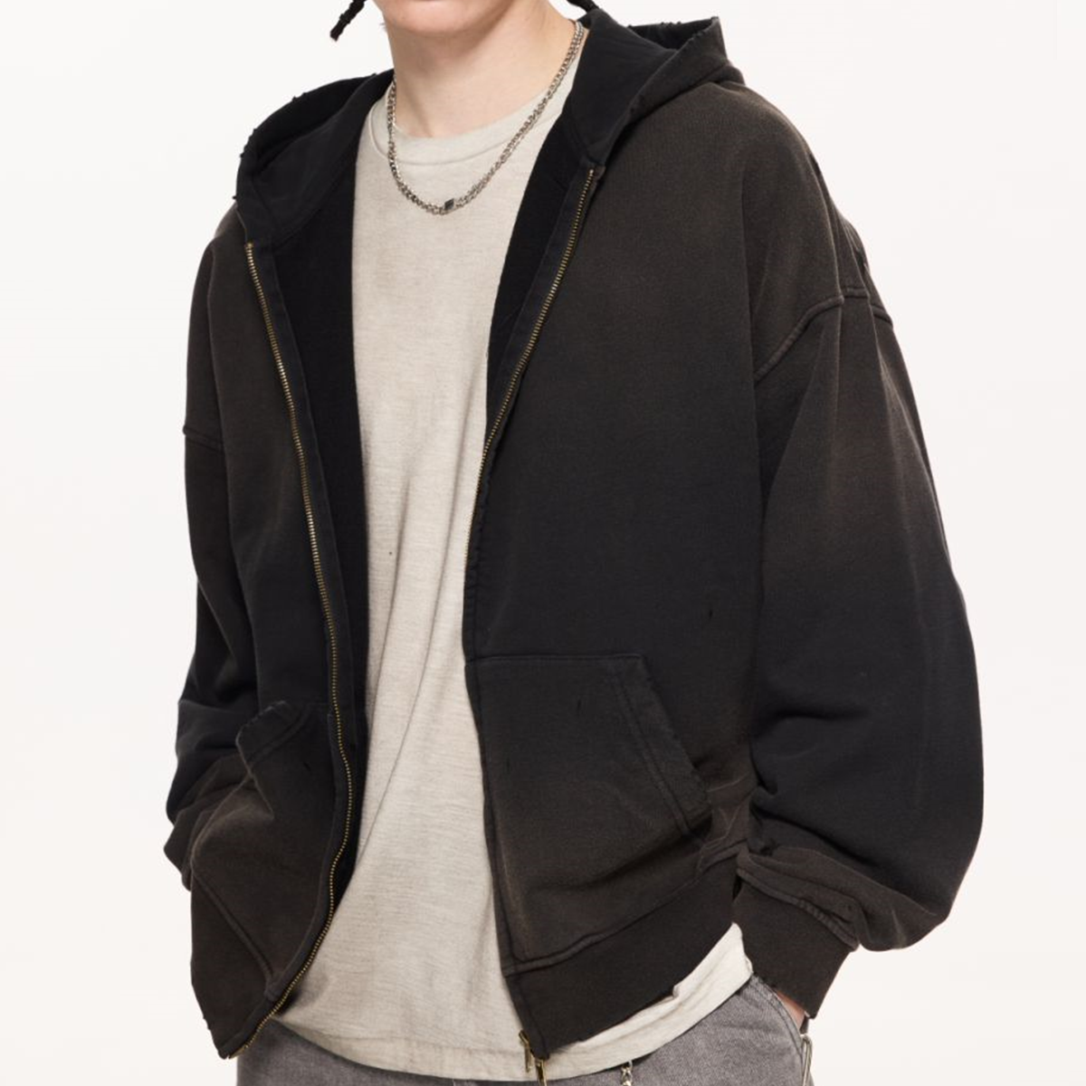 Sweat zippé noir oversize pour personnalisation, modèle homme