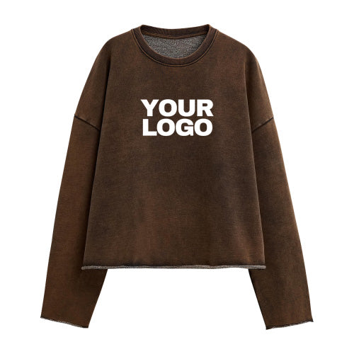 Sweatshirt noir cropped 440GSM Stamped à coupe courte, effet délavé