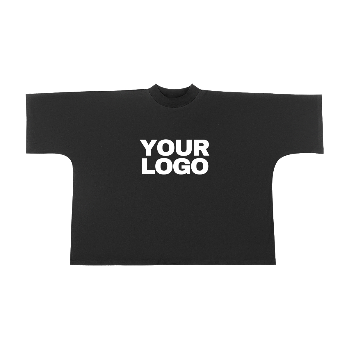 T-shirt noir coupe oversized sans couture latérale, impression personnalisée au centre